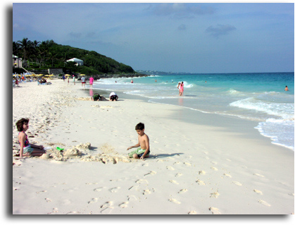 Elbow Beach with kids playing